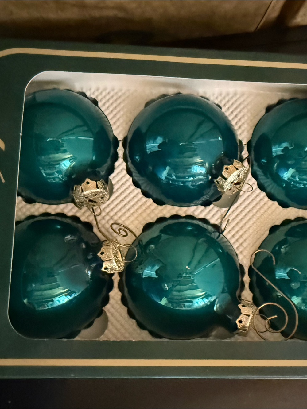 Shiny Vintage Teal Glass Holiday Ornaments - Pack of 6